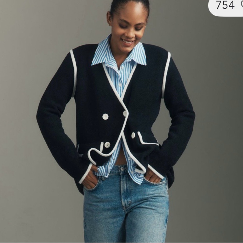 Black Knit Blazer with White Trim